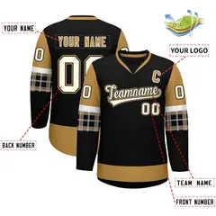Black Old Gold-White Raglan Sleeves V-Neck Hockey Jersey 2