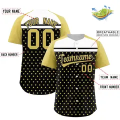 Black Old Gold-White Raglan Star Print Baseball Jersey 2