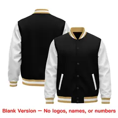 Black Old Gold White Raglan Varsity Full-Snap Leather Sleeves Letterman Jacket 5