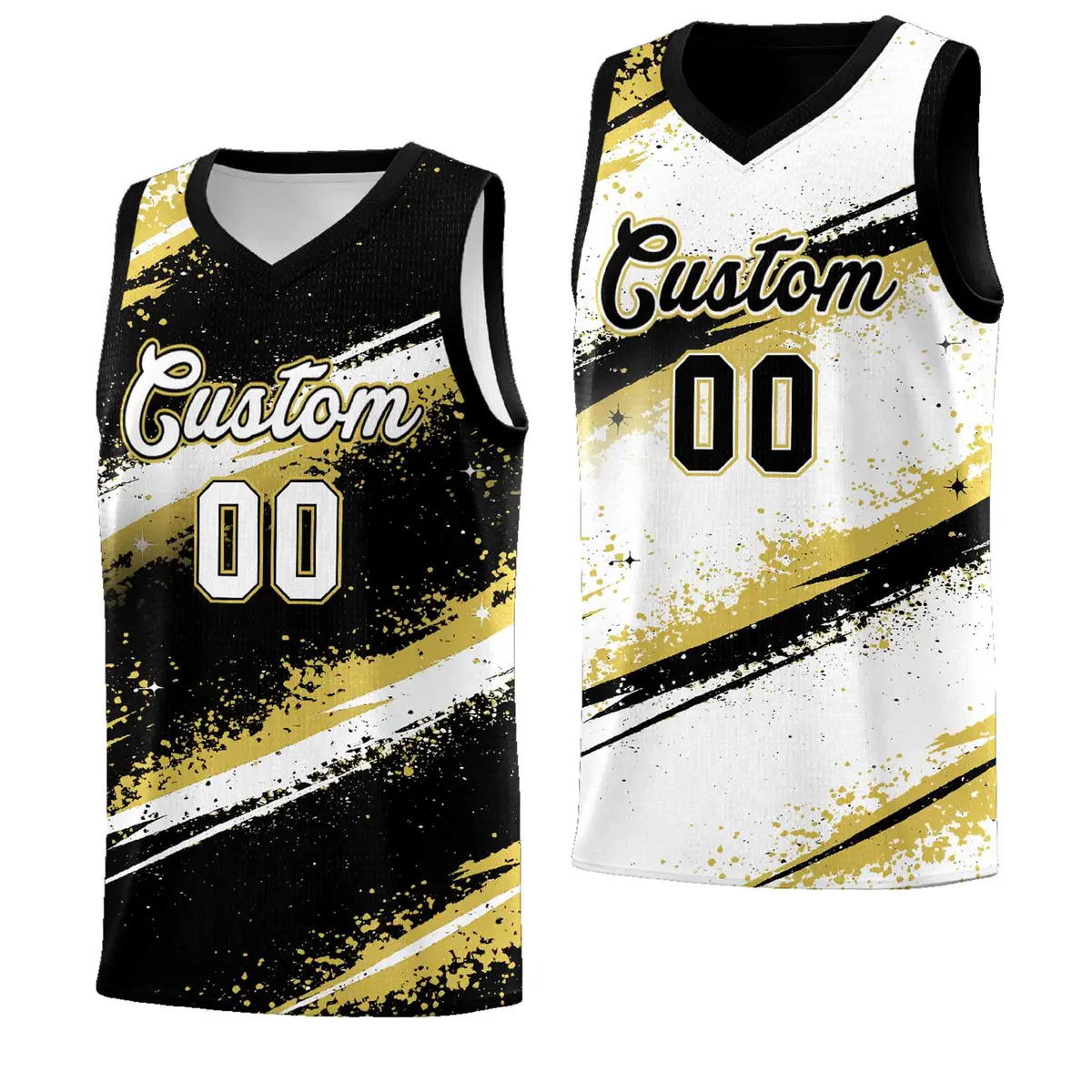 Black Old Gold White Reversible Basketball Jersey Stellar Strike Series