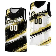 Black Old Gold White Reversible Basketball Jersey Stellar Strike Series 1