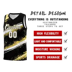 Black Old Gold White Reversible Basketball Jersey Stellar Strike Series 3