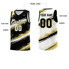 Black Old Gold White Reversible Basketball Jersey Stellar Strike Series 4