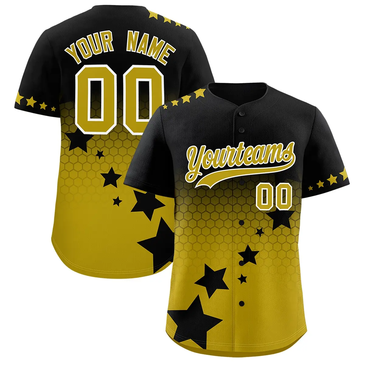 Black Old Gold White Rising Stars Gradient Baseball Jersey