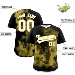 Black Old Gold White Skeleton Graffiti Baseball Jersey 2