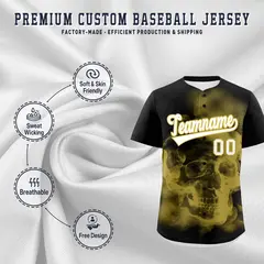 Black Old Gold White Skeleton Graffiti Baseball Jersey 4