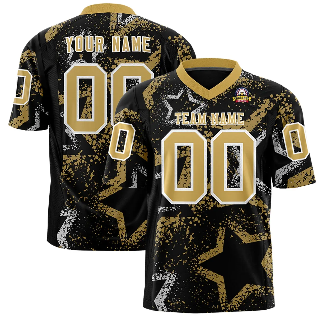 Black Old Gold-White Star Graffiti Authentic Football Jersey
