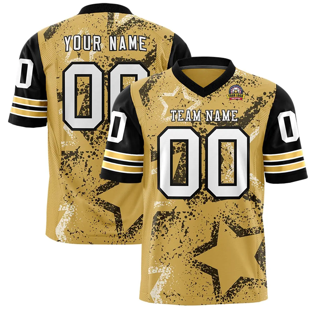 Black Old Gold White Star Pattern Authentic Football Jersey