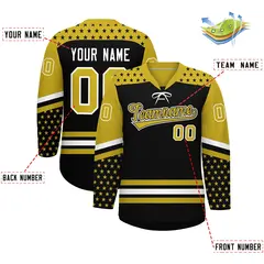 Black Old Gold White Star Series Lace-Up Neck Hockey Jersey 2