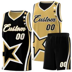 Black Old Gold White Star Series Reversible Basketball Jersey