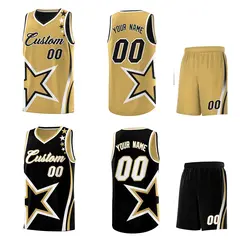 Black Old Gold White Star Series Reversible Basketball Jersey 2