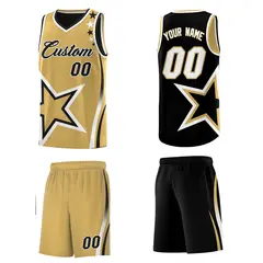 Black Old Gold White Star Series Reversible Basketball Jersey 5