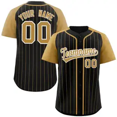Black Old Gold-White Stripe Raglan Authentic Baseball Jersey 1