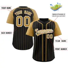 Black Old Gold-White Stripe Raglan Authentic Baseball Jersey 2
