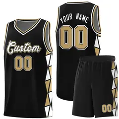 Black Old Gold White Triangle Splicing Basketball Jersey