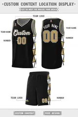 Black Old Gold White Triangle Splicing Basketball Jersey 2