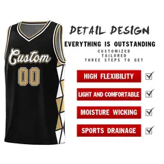 Black Old Gold White Triangle Splicing Basketball Jersey 4