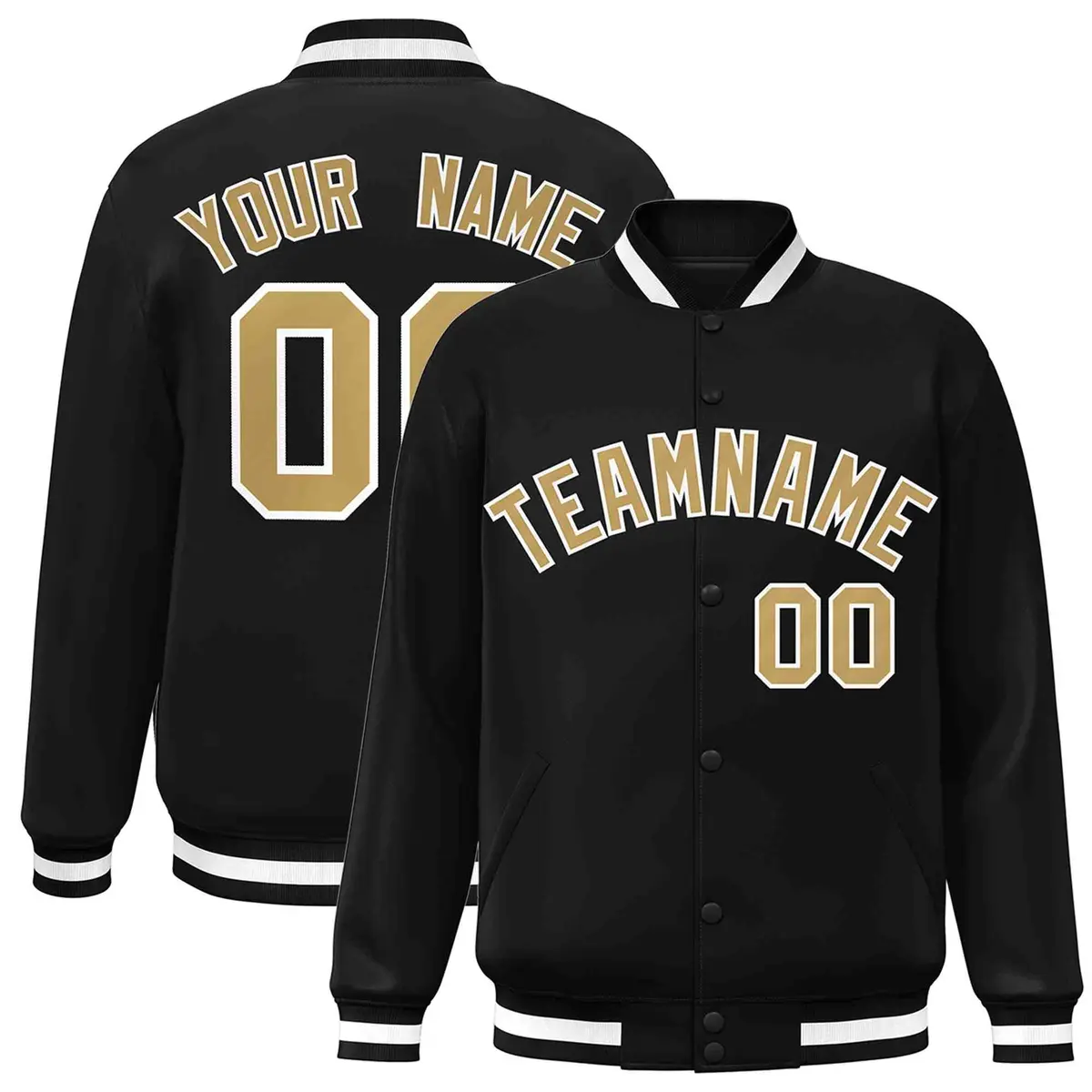 Black Old Gold-White Varsity Full-Snap Letterman Jacket