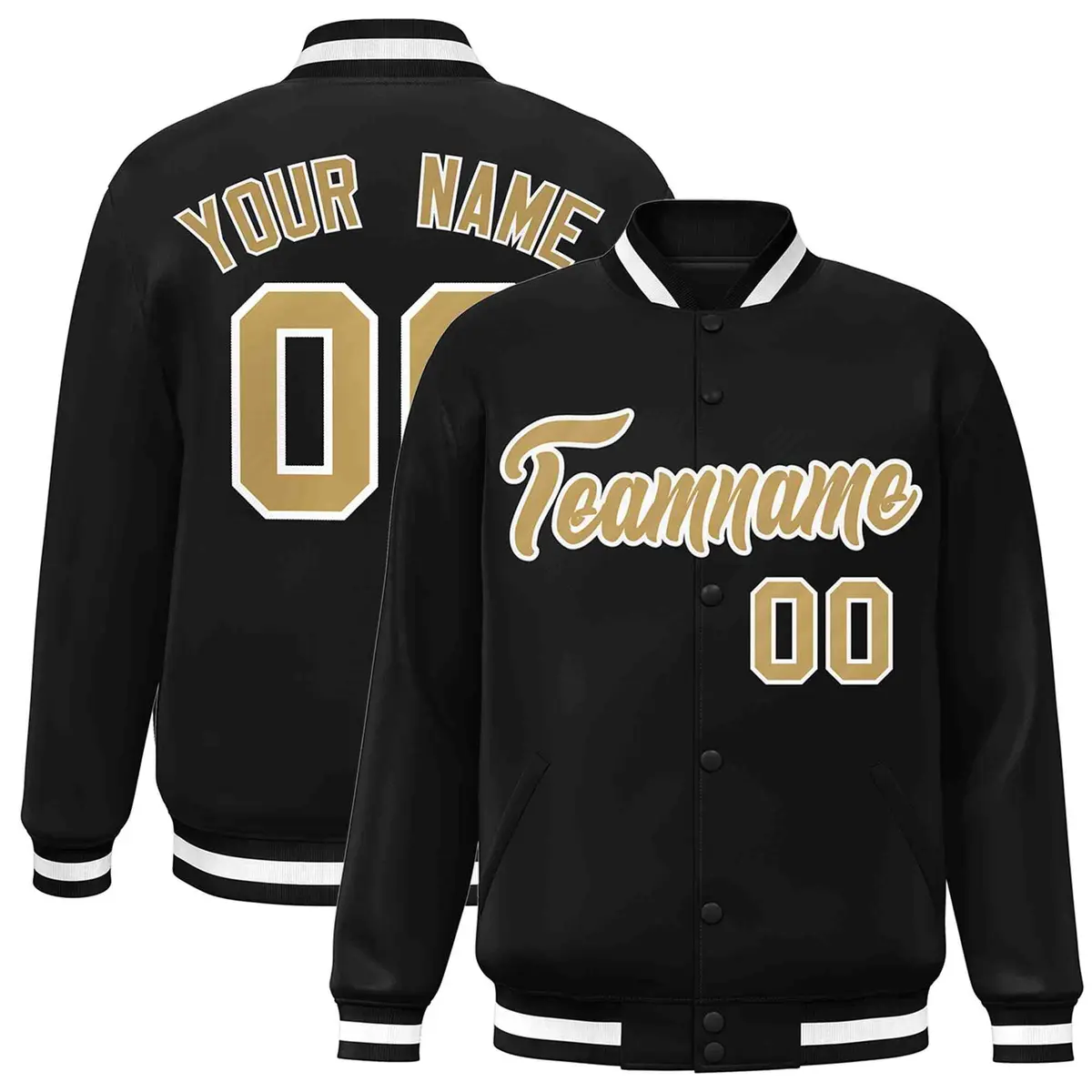 Black Old Gold-White Varsity Full-Snap Letterman Jacket