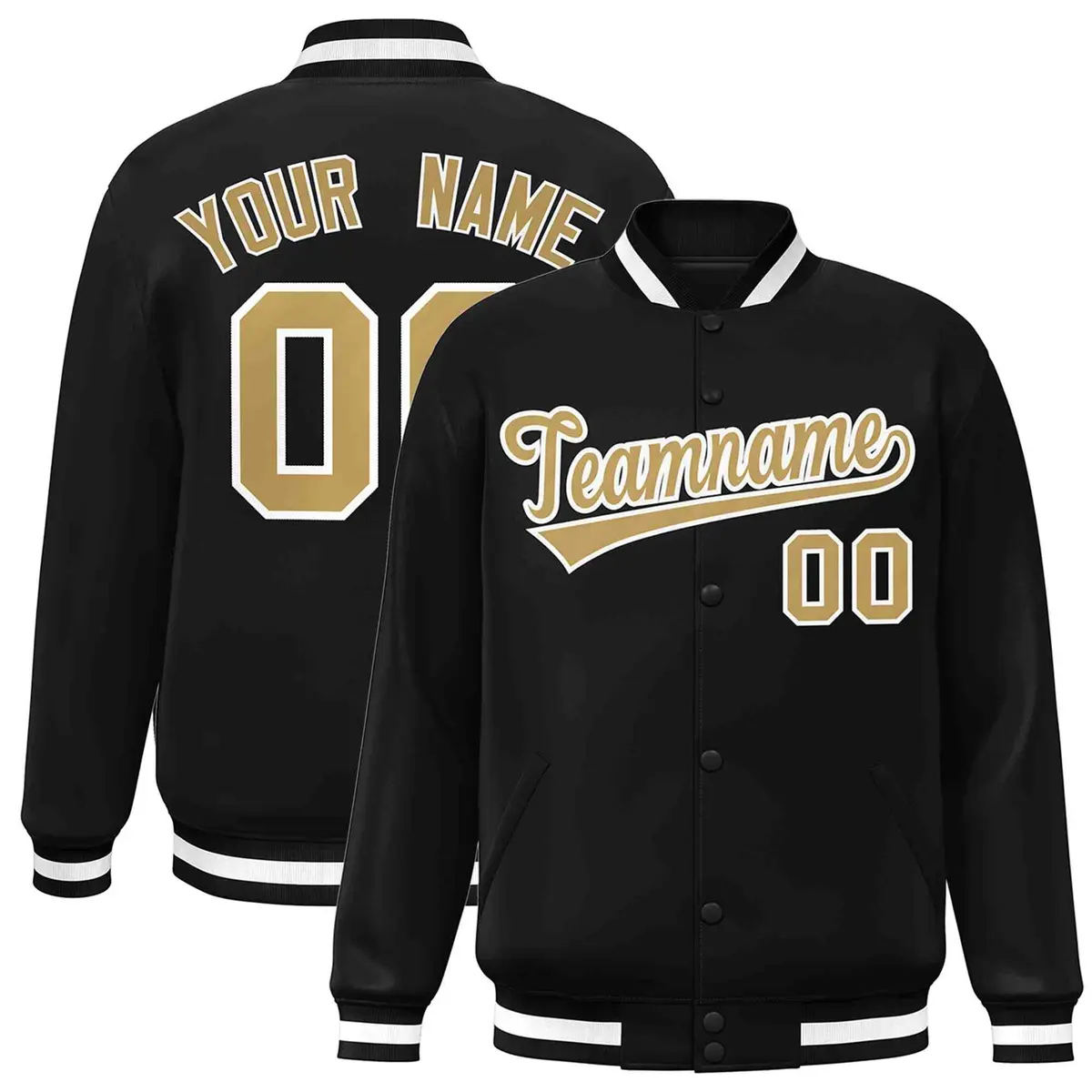 Black Old Gold-White Varsity Full-Snap Letterman Jacket