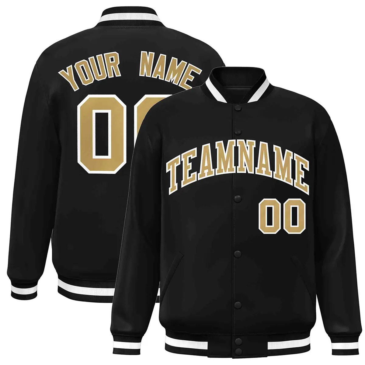 Black Old Gold-White Varsity Full-Snap Letterman Jacket