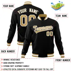 Black Old Gold-White Varsity Full-Snap Letterman Jacket 4