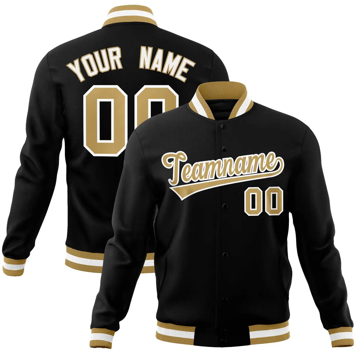 Black Old Gold-White Varsity Full-Snap Letterman Jacket