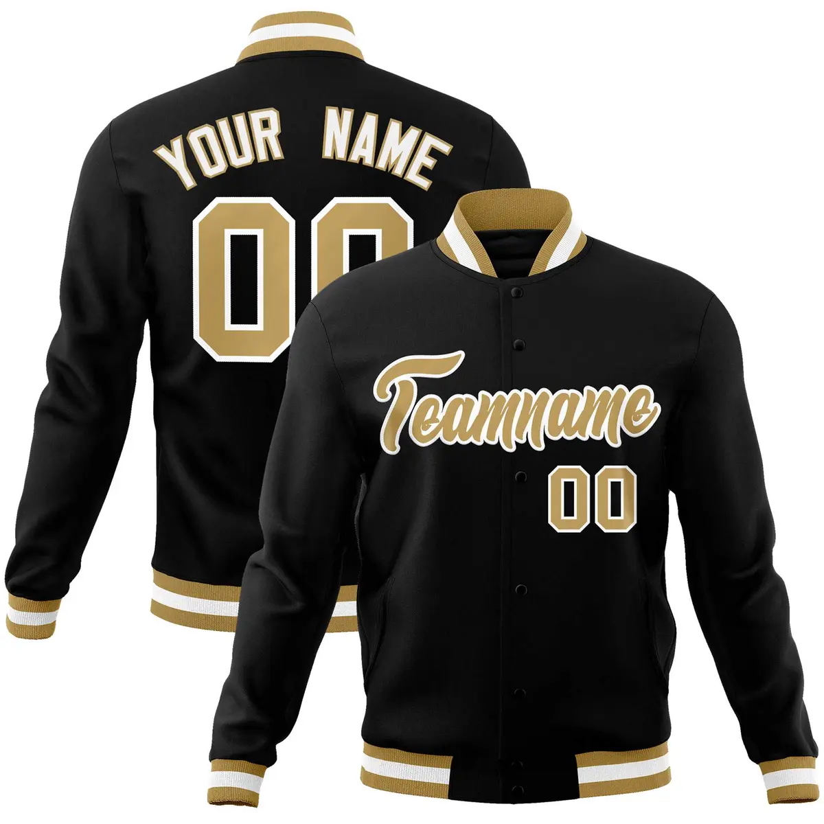 Black Old Gold-White Varsity Full-Snap Letterman Jacket