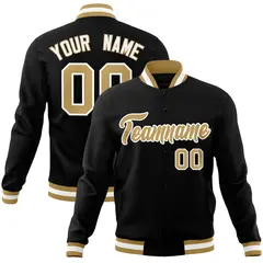Black Old Gold-White Varsity Full-Snap Letterman Jacket 1