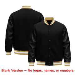 Black Old Gold White Varsity Jacket with Faux Leather Sleeves 6
