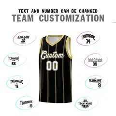 Black Old Gold White Vertical Stripes Basketball Jersey Set 4