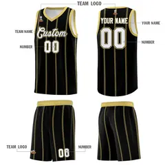 Black Old Gold White Vertical Stripes Basketball Jersey Set 5