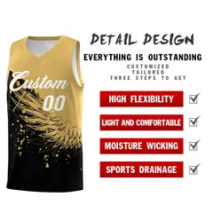 Black Old Gold Wing Pattern Basketball Sports Uniform Jersey 2
