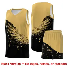 Black Old Gold Wing Pattern Basketball Sports Uniform Jersey 7