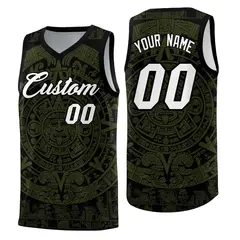 Black Olive Aztec Sun Stone Graffiti Basketball Jersey 1