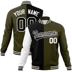 Black Olive-Black Two Tone Split Full-Snap Letterman Jacket 1