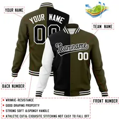 Black Olive-Black Two Tone Split Full-Snap Letterman Jacket 4