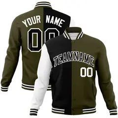 Black Olive-Black Two Tone Split Full-Snap Letterman Jacket 1