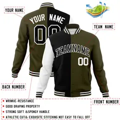 Black Olive-Black Two Tone Split Full-Snap Letterman Jacket 4