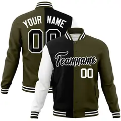 Black Olive-Black Two Tone Split Full-Snap Letterman Jacket 1