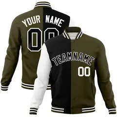 Black Olive-Black Two Tone Split Full-Snap Letterman Jacket 1