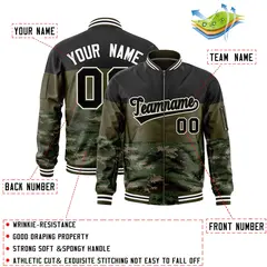 Black Olive-Camo Color Block Full-Zip Varsity Letterman Bomber Jacket 2