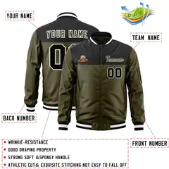 Black Olive Color Block Full-Zip Varsity Letterman Bomber Jacket 2