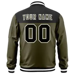 Black Olive Color Block Full-Zip Varsity Letterman Bomber Jacket 4