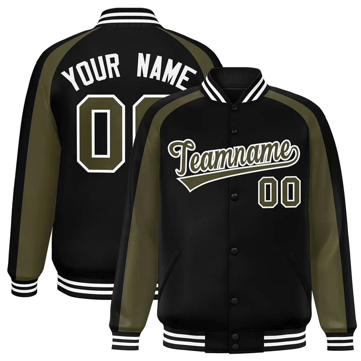 Black Olive Color Block Raglan Varsity Letterman Jacket