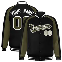 Black Olive Color Block Raglan Varsity Letterman Jacket 1