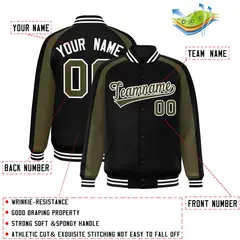Black Olive Color Block Raglan Varsity Letterman Jacket 2