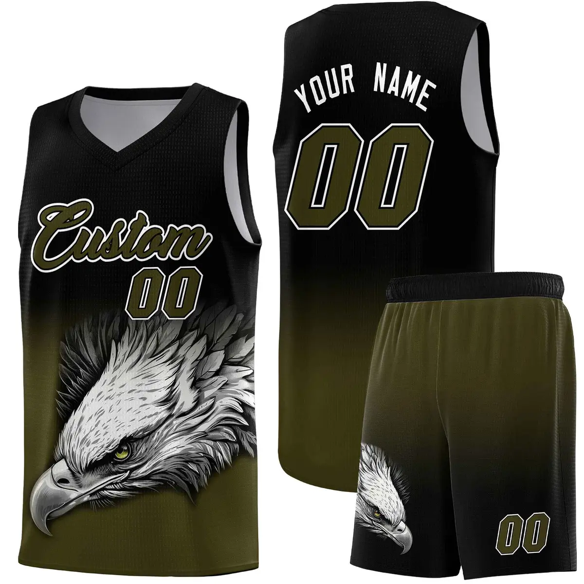 Black Olive Eagle Graffiti Pattern Basketball Jersey