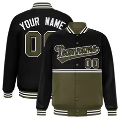 Black Olive Full-Snap Color Block Varsity Letterman Jacket 1