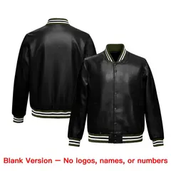 Black Olive Full-Snap Faux Leather Varsity Letterman Jacket 6